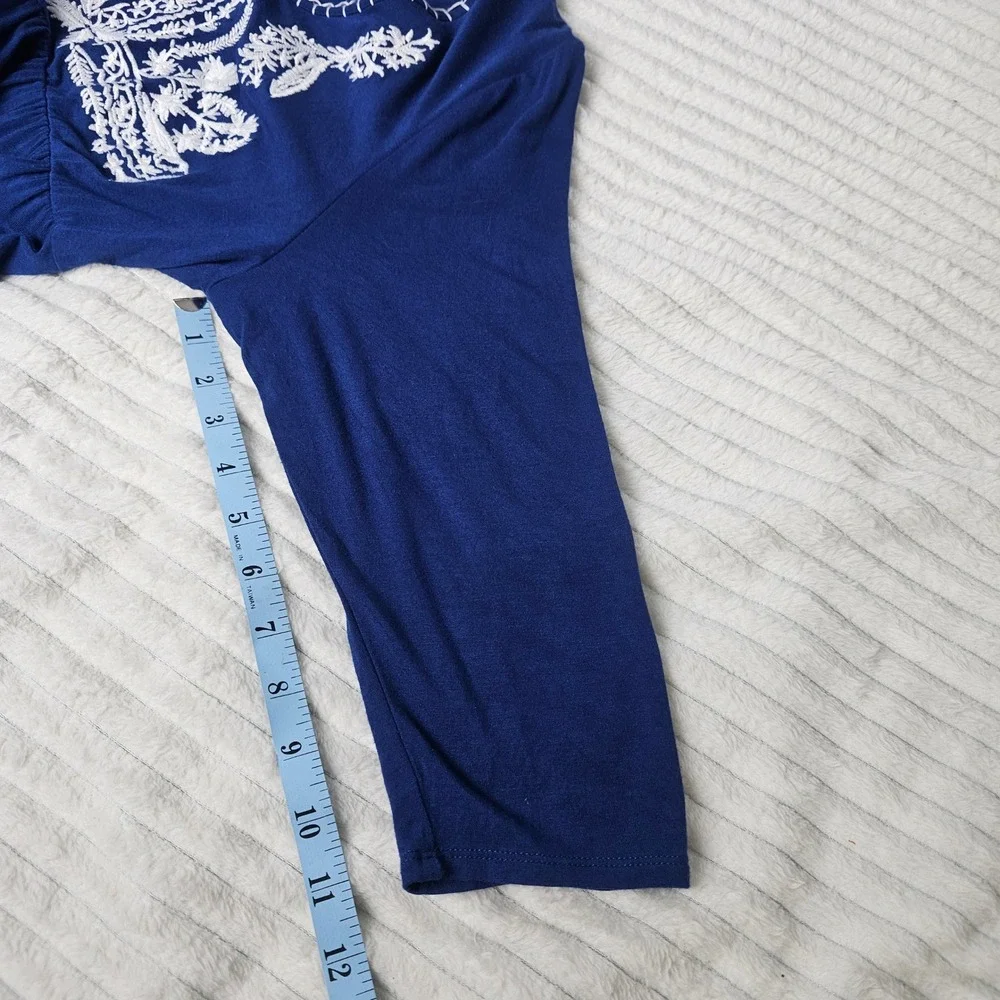 Chelsea Theodore Embroidered Blue Dress XL 3/4 Sleeve Empire Waist Boho Flowy - Picture 8 of 11